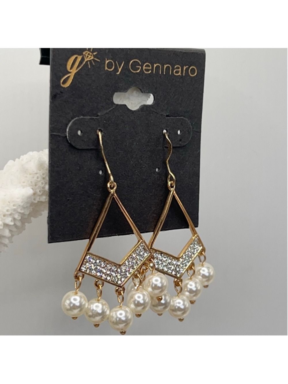 Gennaro gold chandelier earring with crystals and pearl